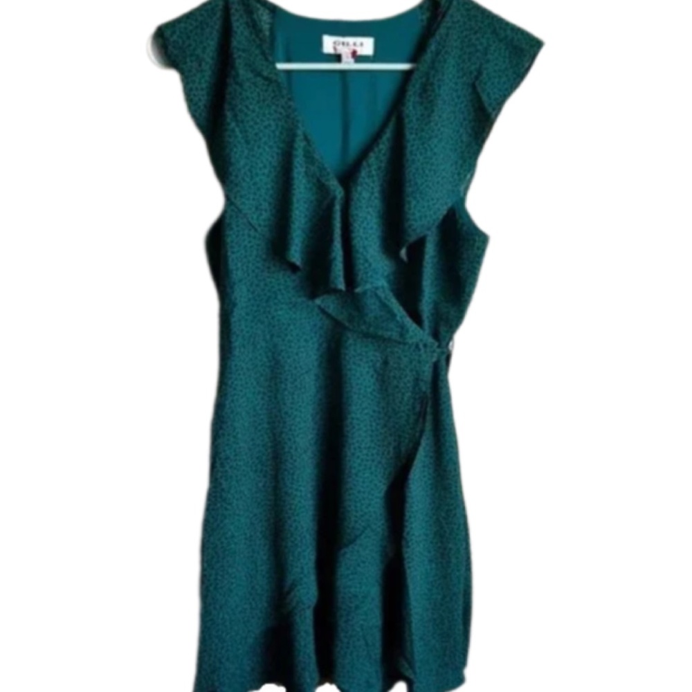 Gilli Green Leopard Print Wrap Dress - M/L